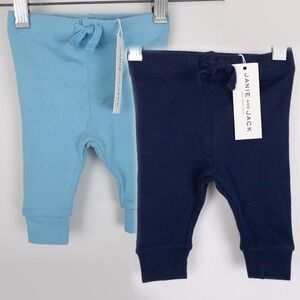 Janie & Jack Pants Lot of 2 Infant 0-3M Blue 100% Cotton Joggers New